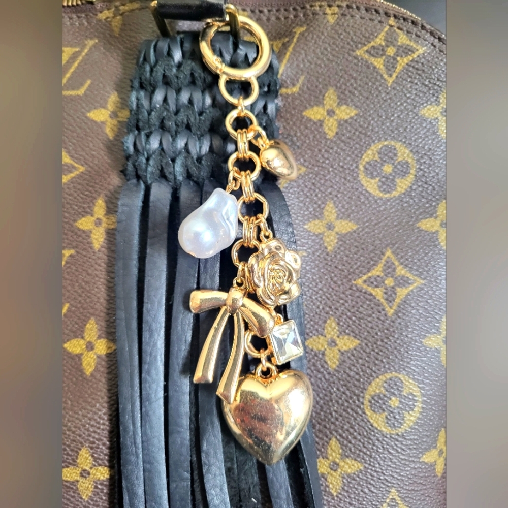 Bag Charm with Gold and Pearl Charms Purse Charm Bag Jewelry